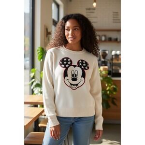 Old Navy x Disney Mickey Mouse Star Ears White Cotton Knit Sweater Womens XS